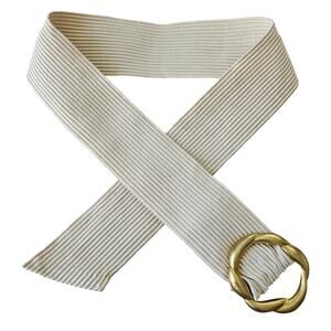 Vintage Talbots Off White Cream Belt Matte Gold Tone Round Buckle Large Casual